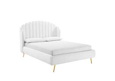 Image for White Lana Queen Performance Velvet Wingback Platform Bed