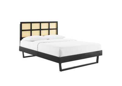 Image for Black Sidney Cane and Wood Queen Platform Bed With Angular Legs