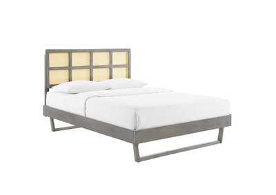 Image for Gray Sidney Cane and Wood Queen Platform Bed With Angular Legs