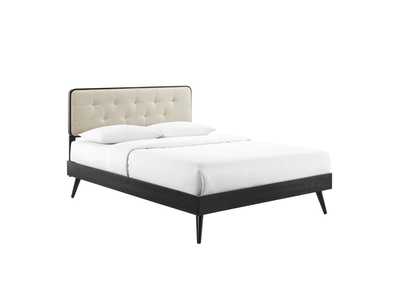 Image for Black Beige Bridgette Queen Wood Platform Bed With Splayed Legs