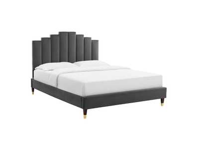 Image for Charcoal Elise Queen Performance Velvet Platform Bed