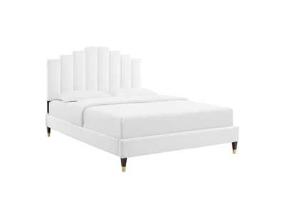 Image for White Elise Queen Performance Velvet Platform Bed