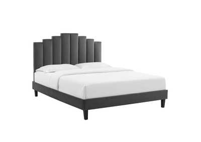 Image for Charcoal Elise Queen Performance Velvet Platform Bed