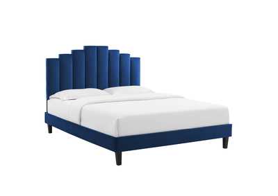 Image for Navy Elise Queen Performance Velvet Platform Bed