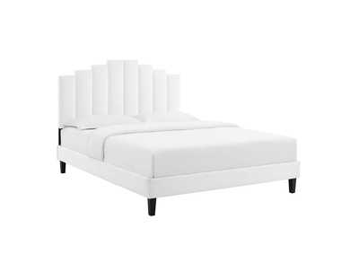 Image for White Elise Queen Performance Velvet Platform Bed