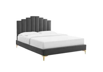 Image for Charcoal Elise Queen Performance Velvet Platform Bed
