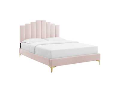 Image for Pink Elise Queen Performance Velvet Platform Bed