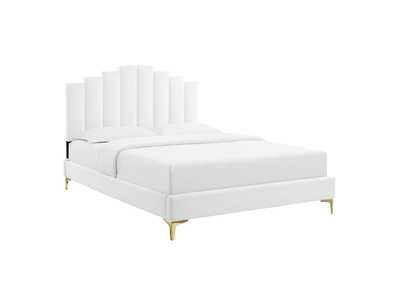 Image for White Elise Queen Performance Velvet Platform Bed
