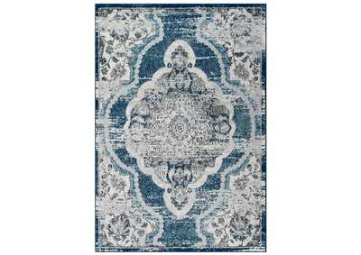 Image for Ivory and Blue Entourage Malia Distressed Vintage Floral Persian Medallion 5x8 Area Rug