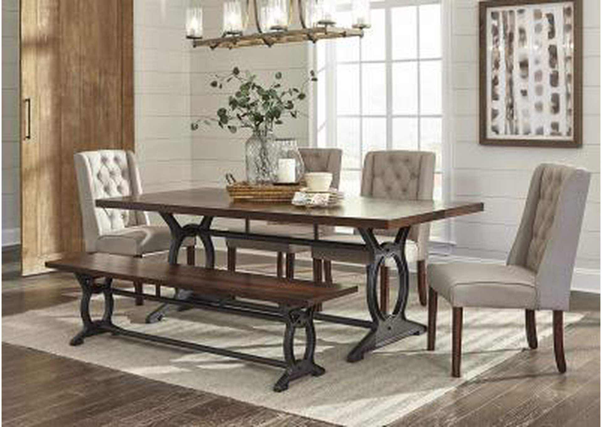 Medium Brown Beveled Leg Rectangular Dining Table w/6 Side Chairs,Nationwide