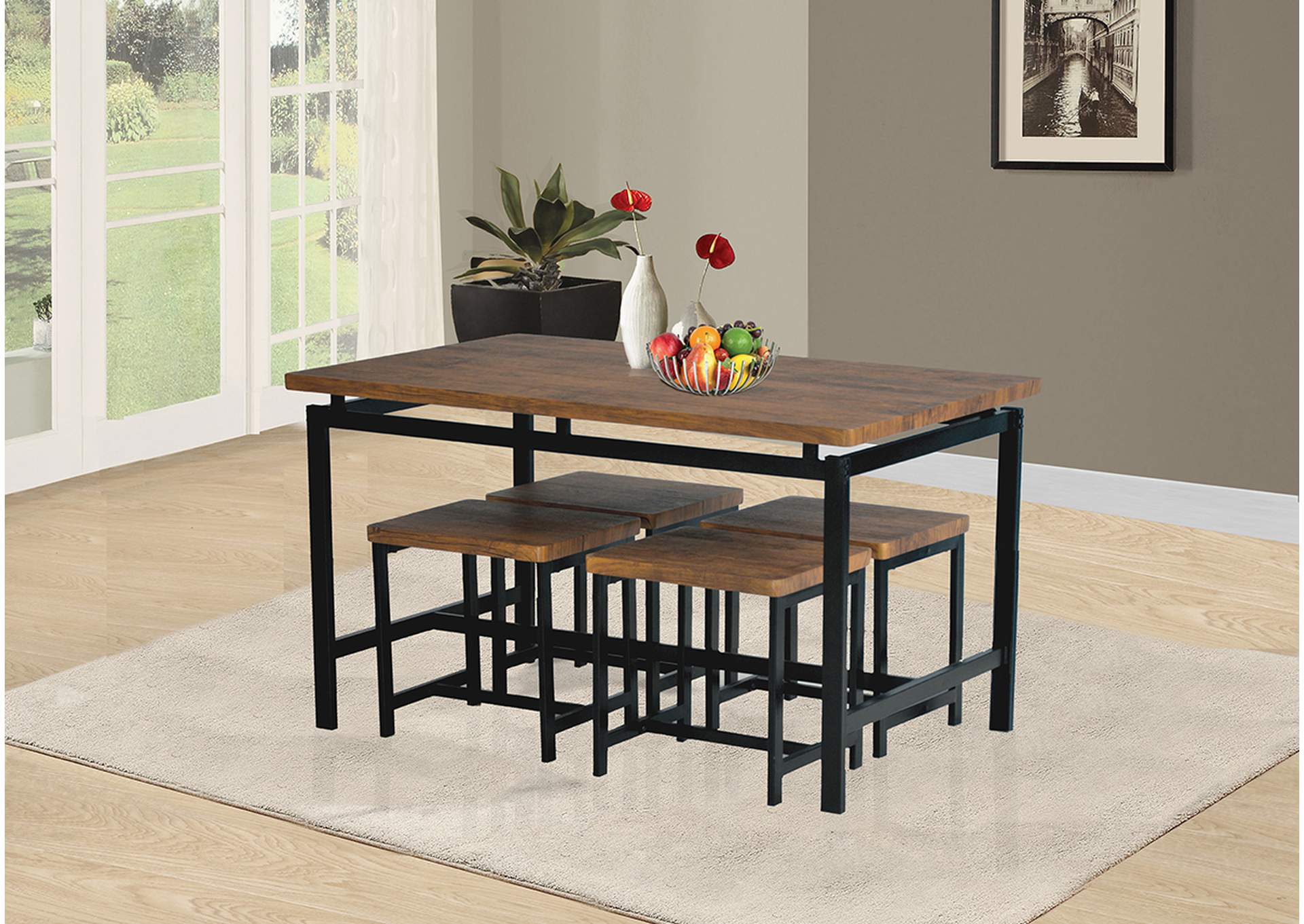 Oak 5 Piece Dining Set w/ 4 Stools,Nationwide