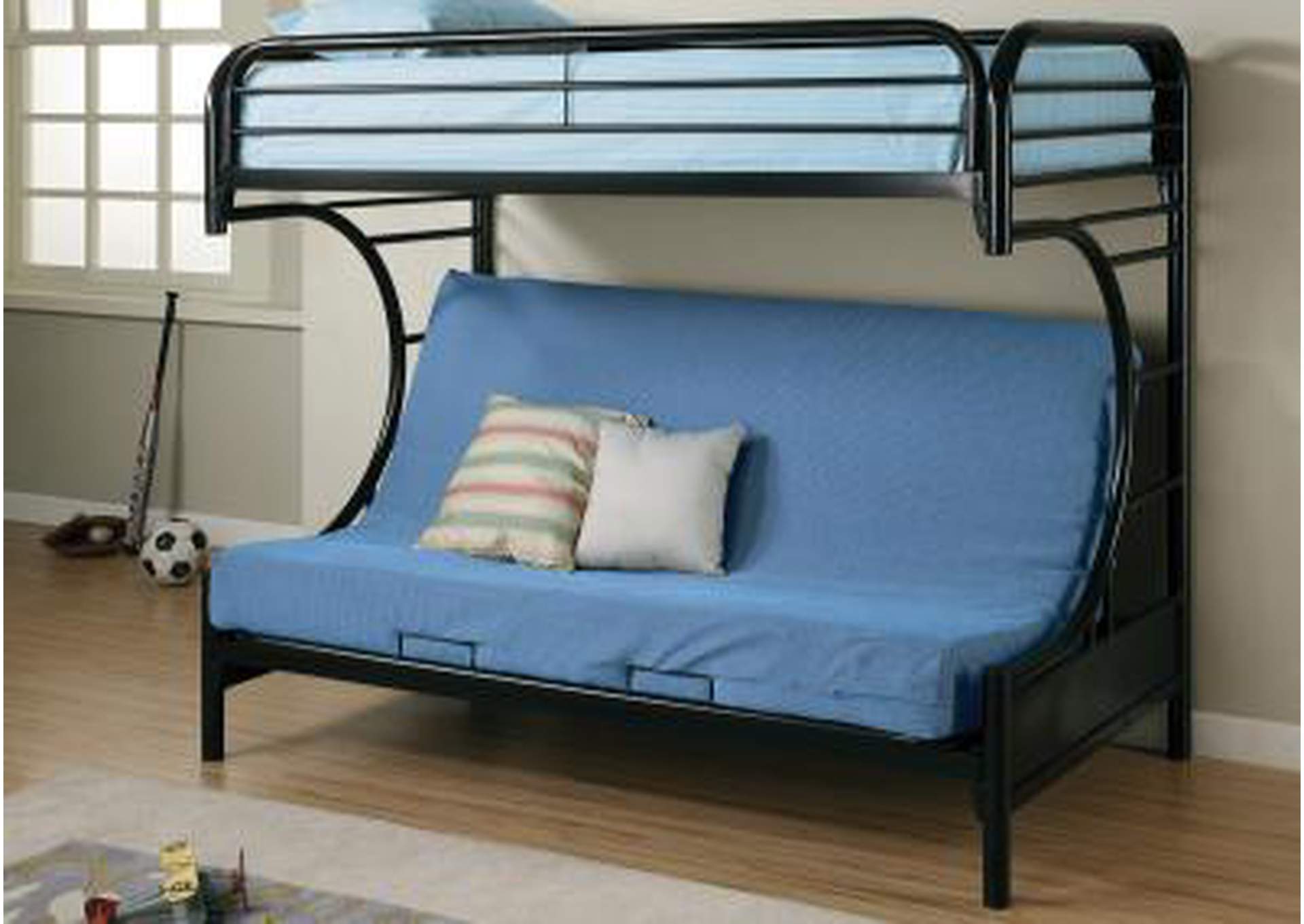 Black Twin / Full -C- Frame Futon Bunkbed,Nationwide