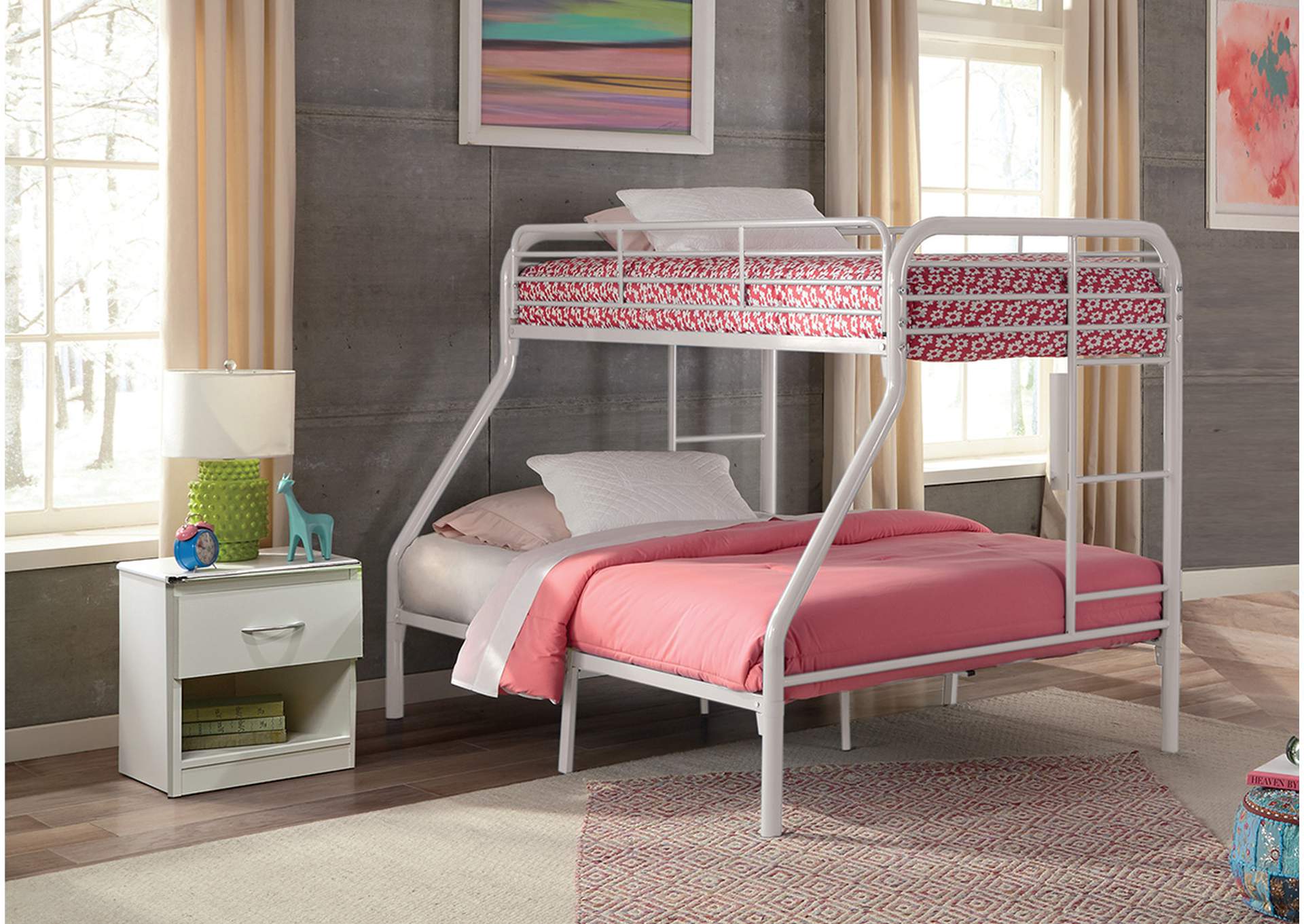 S494 Twin - Full White Tubular Metal Bunkbed,Nationwide