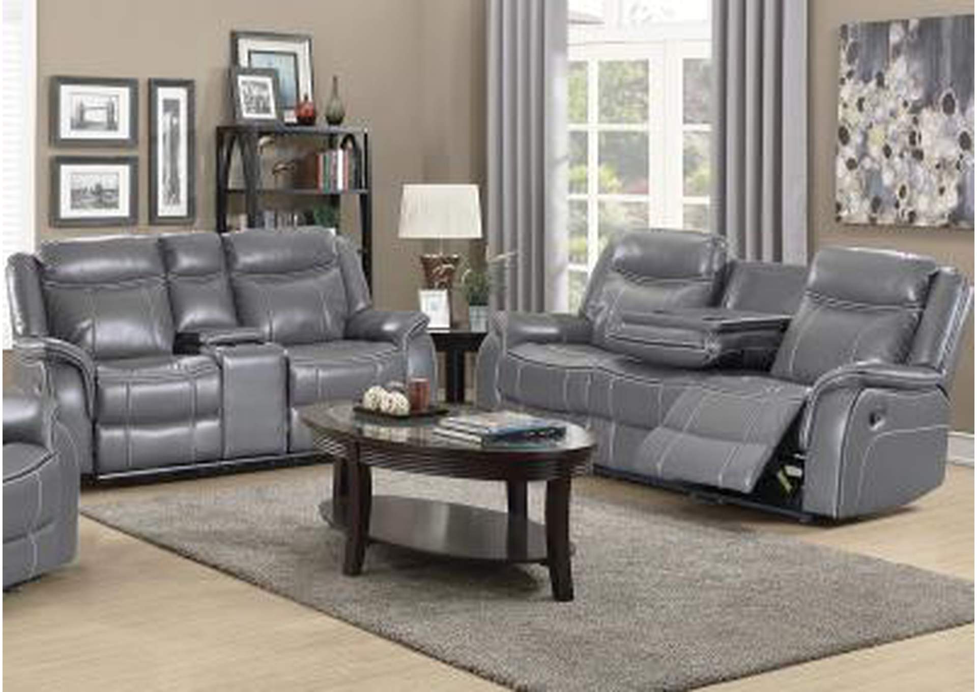 Grey Reclining Sofa With Drop Down