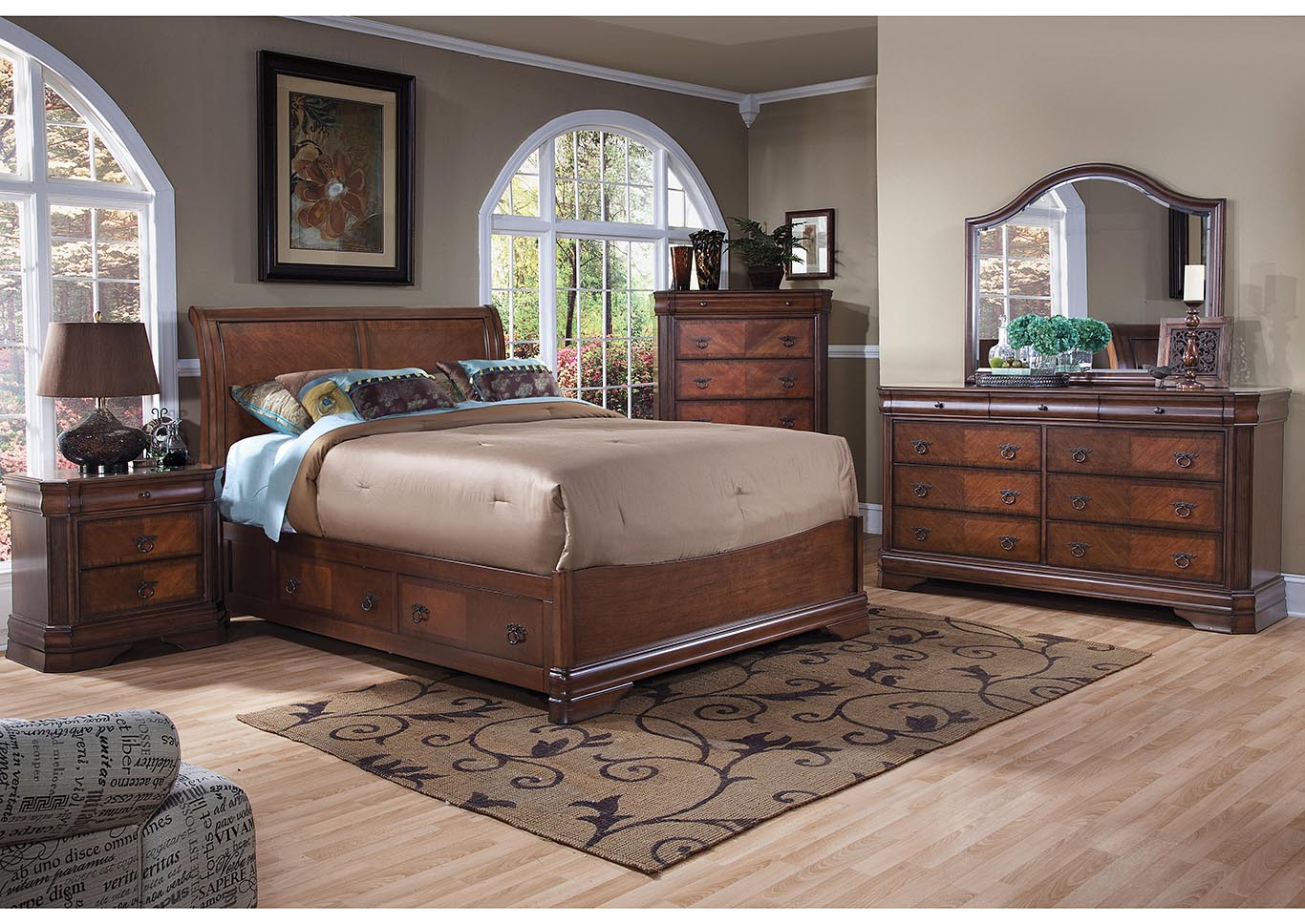 Sheridan Cherry Queen Bed w/Dresser and Mirror,New Classic