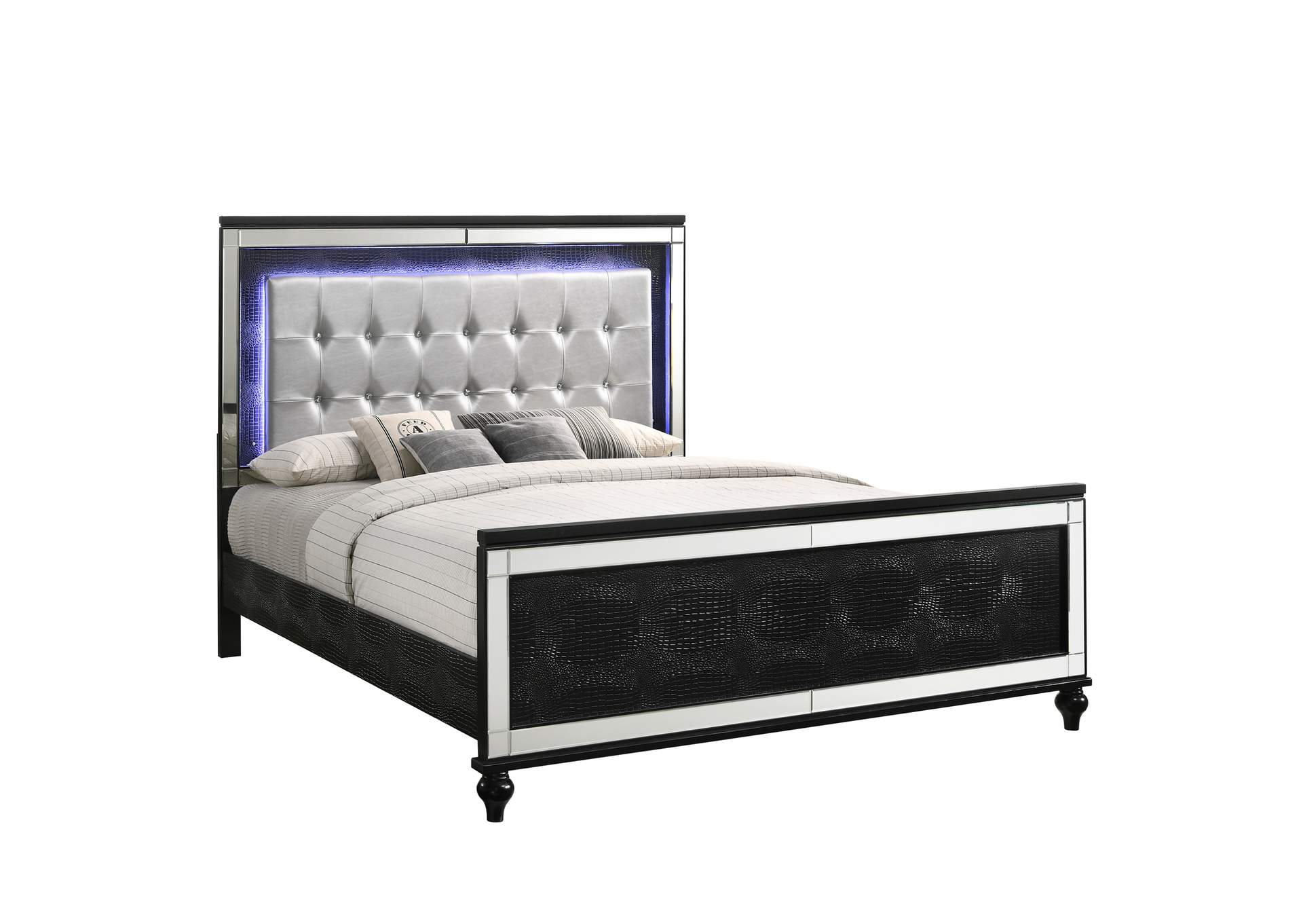 Valentino Black King Bed w/Lighted Headboard,New Classic