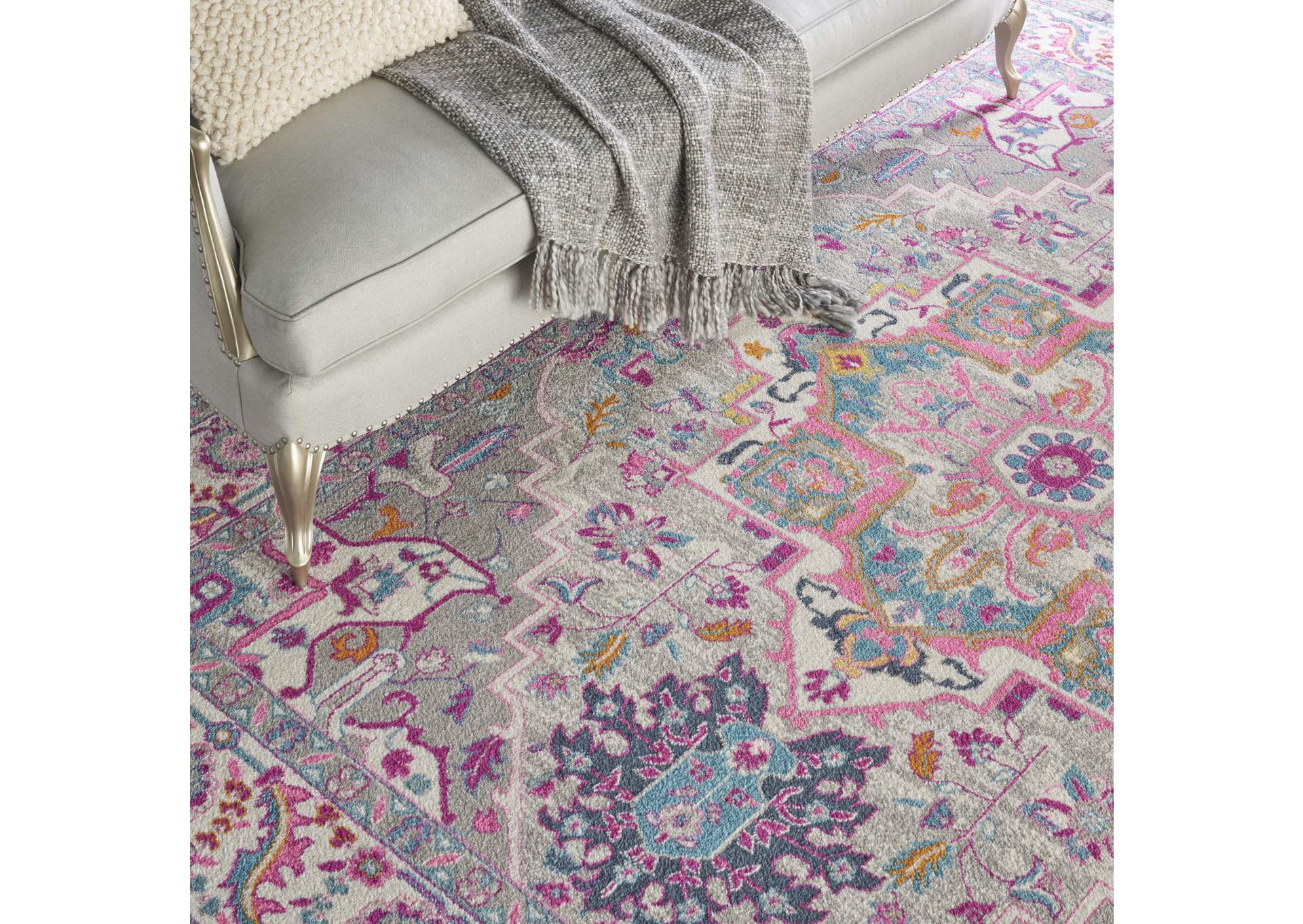 Nourison Passion PSN20 Grey and Pink 7'x10' Large Rug,Nourison