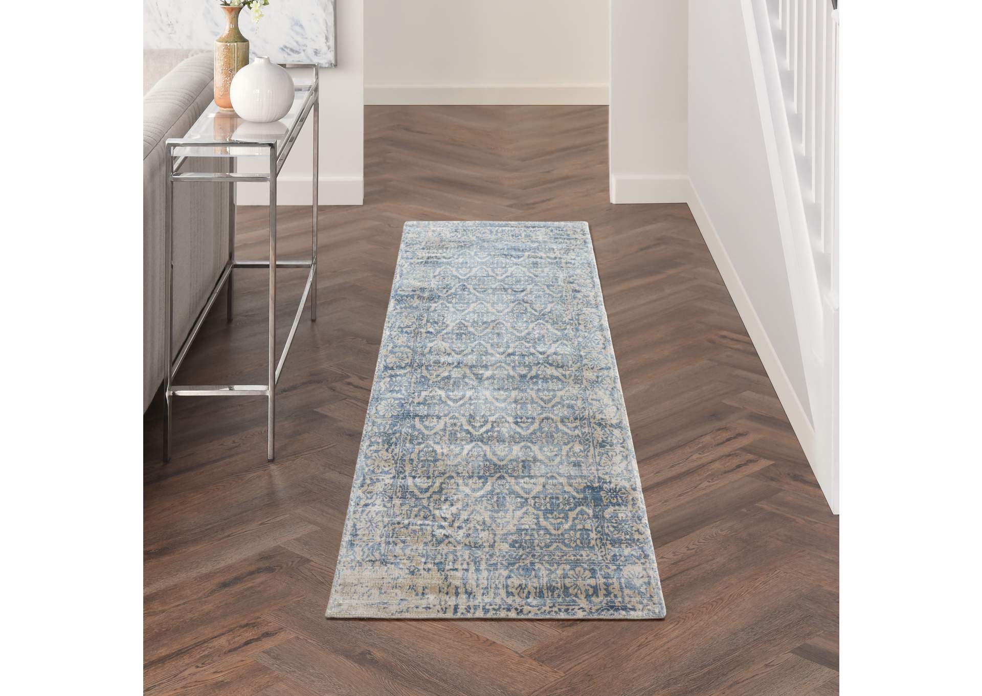 kathy ireland Home Desert Skies DSK04 Blue 8' Runner Hallway Rug,Nourison