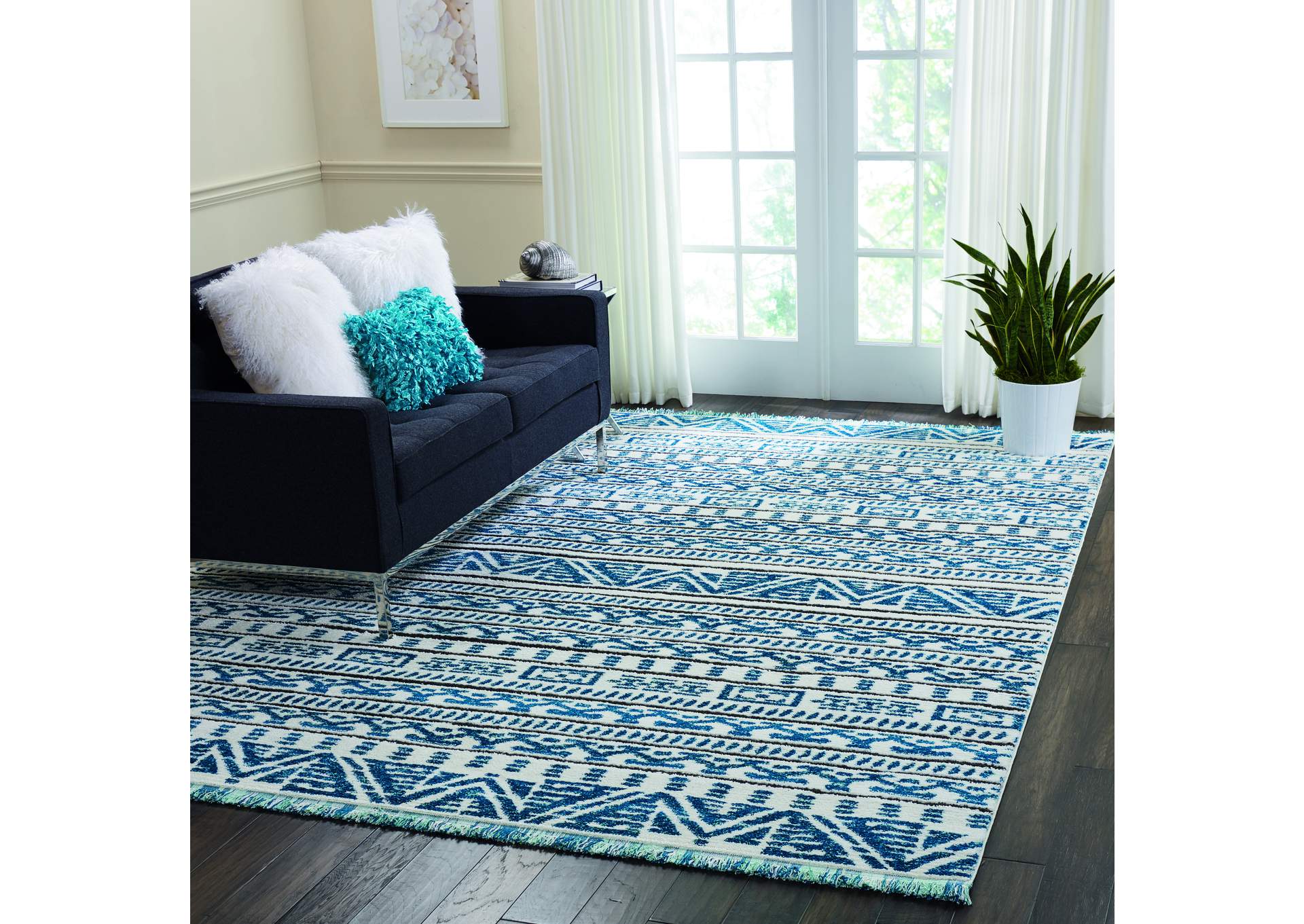 Nourison Kamala DS503 Blue and White 8'x11' Oversized Rug,Nourison