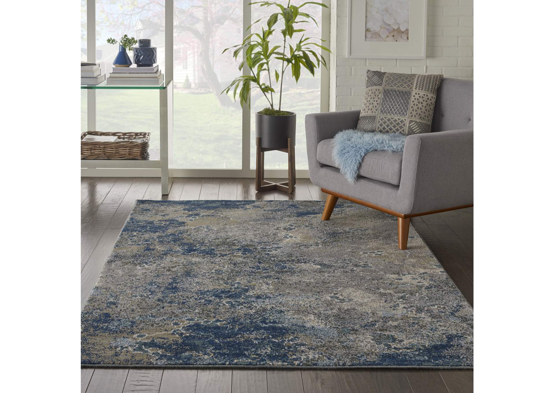 Nourison Artworks ATW02 Blue and Grey 6'x8' Abstract Area Rug,Nourison