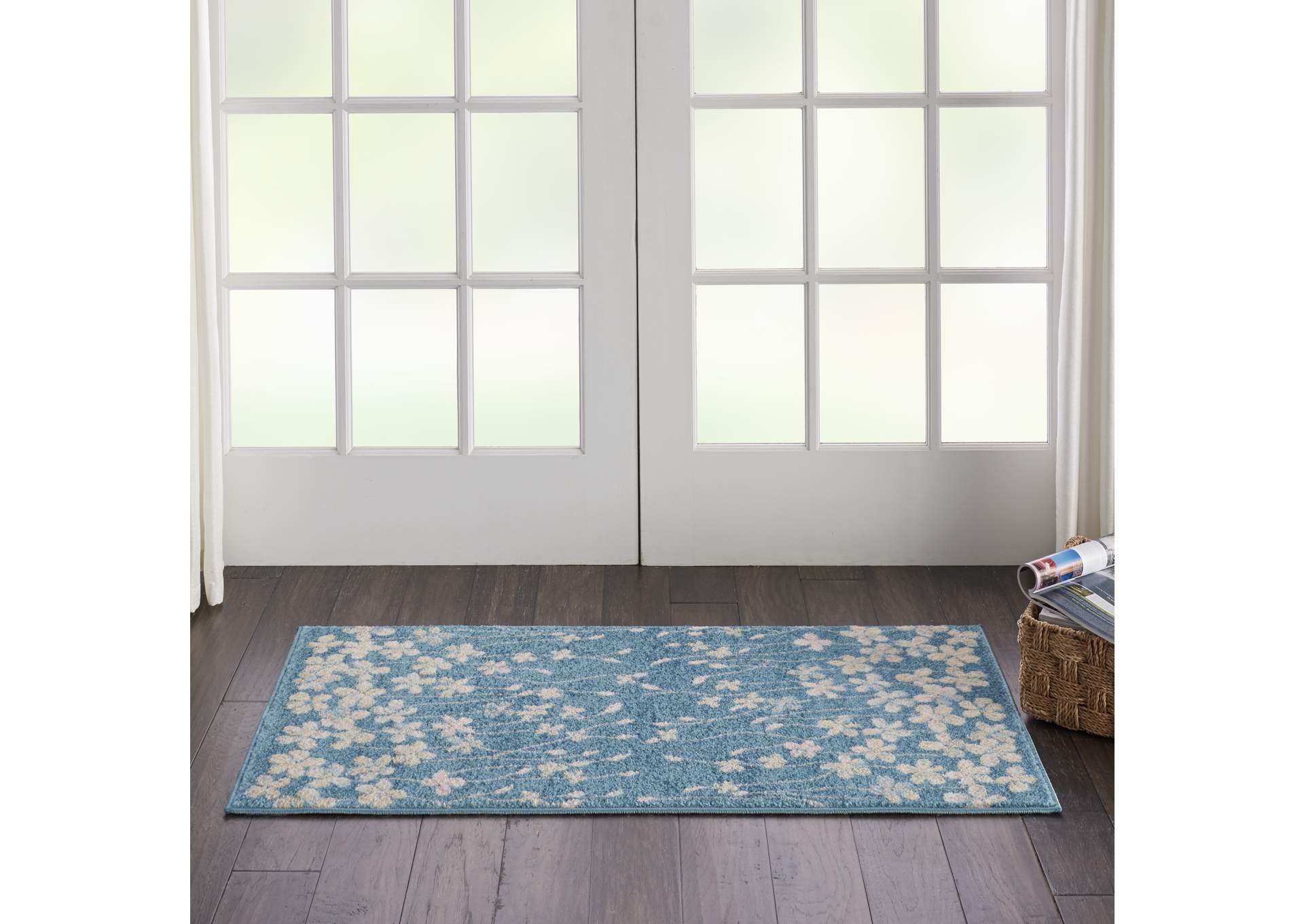 Nourison Tranquil 2'x4' Turquoise Blue Floral Small Rug,Nourison