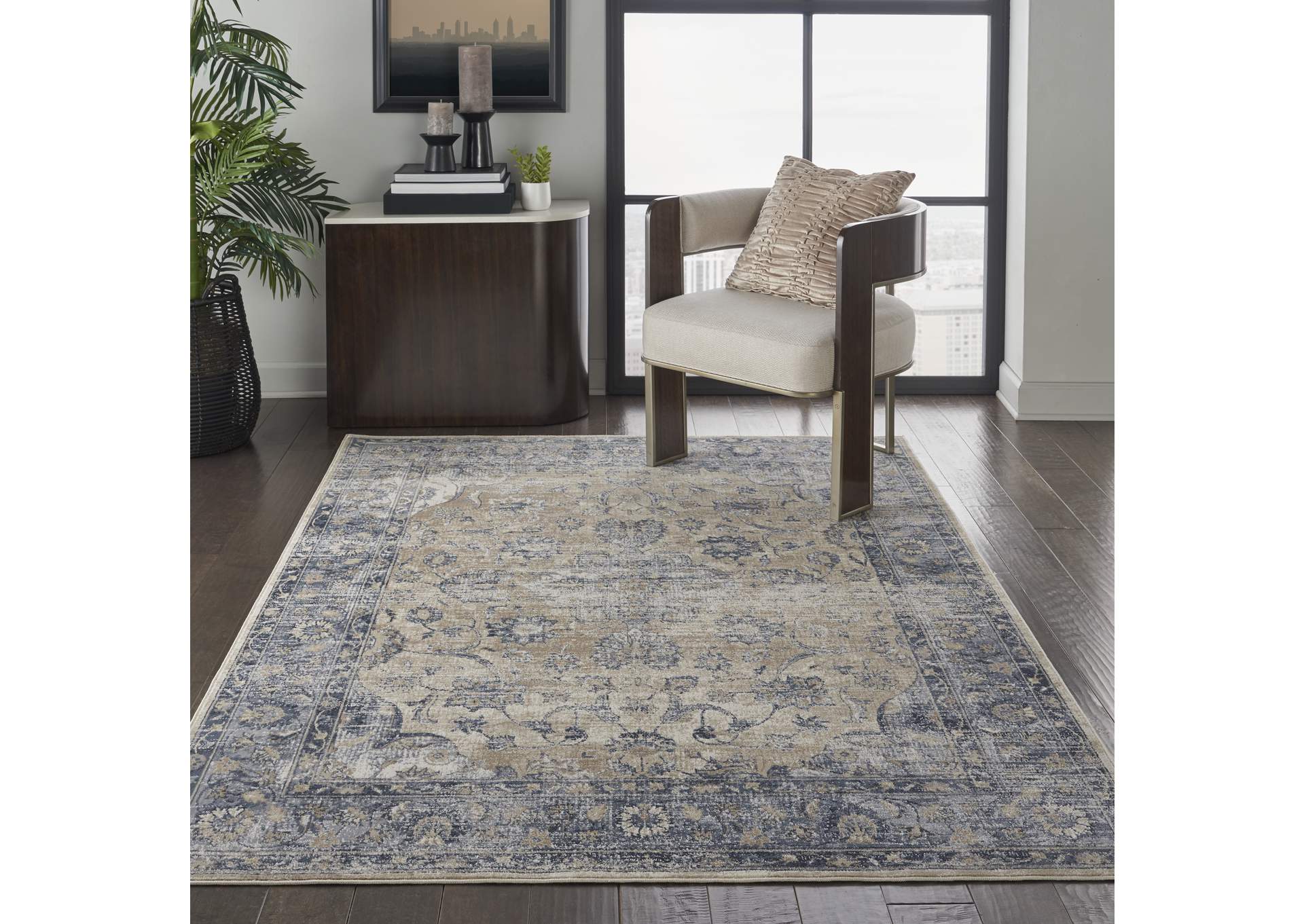 Malta by kathy ireland Home MAI13 Blue/Ivory 5'x8' Area Rug,Nourison