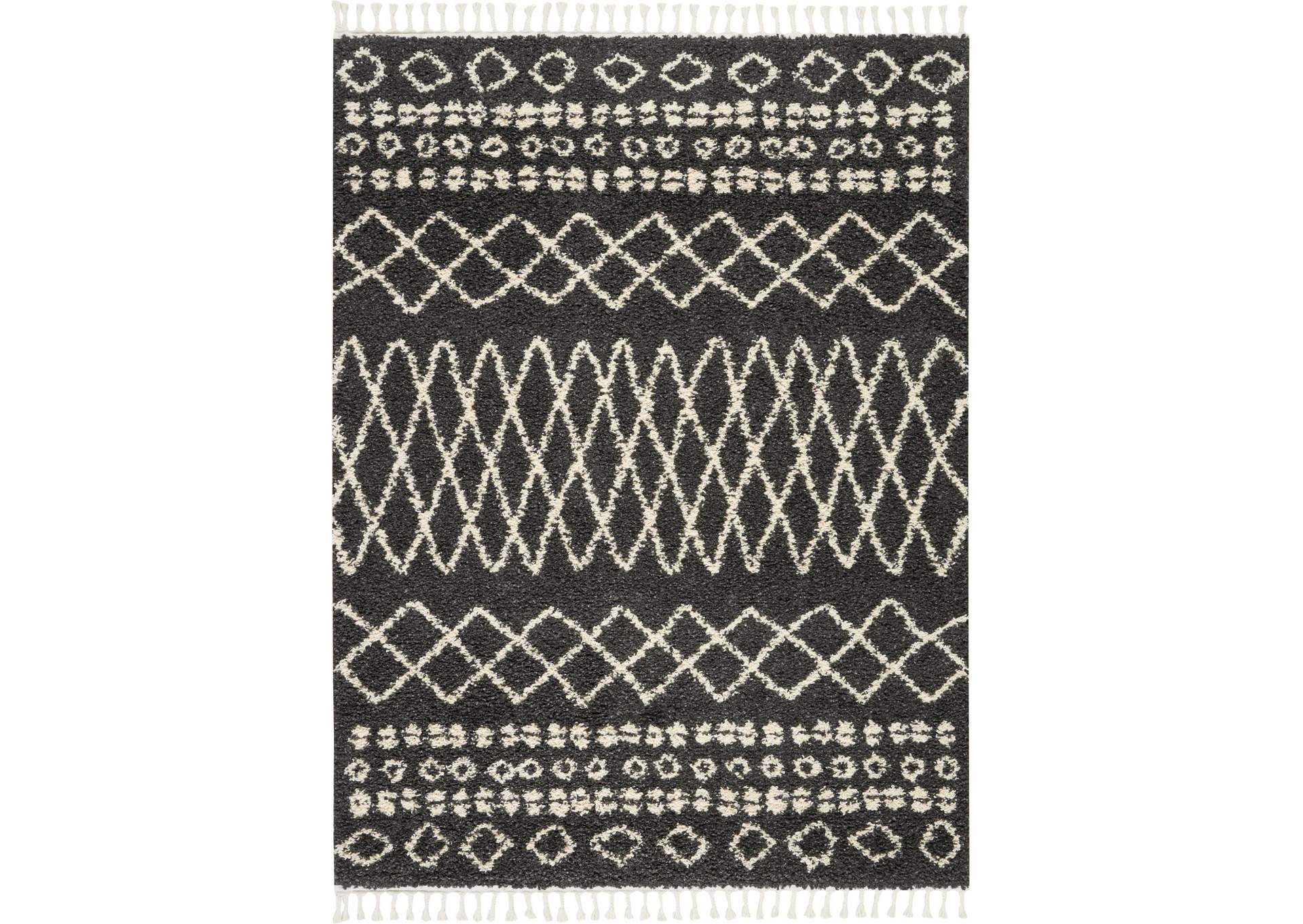 Nourison Moroccan Shag MRS02 Black 5'x8' Plush Area Rug,Nourison