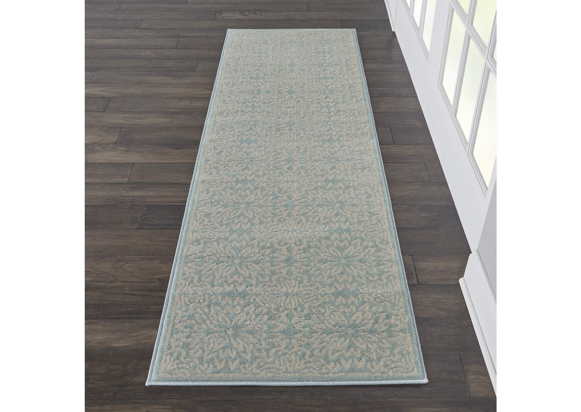 Nourison Jubilant JUB06 Aqua 7' Runner Low-pile Hallway Rug,Nourison