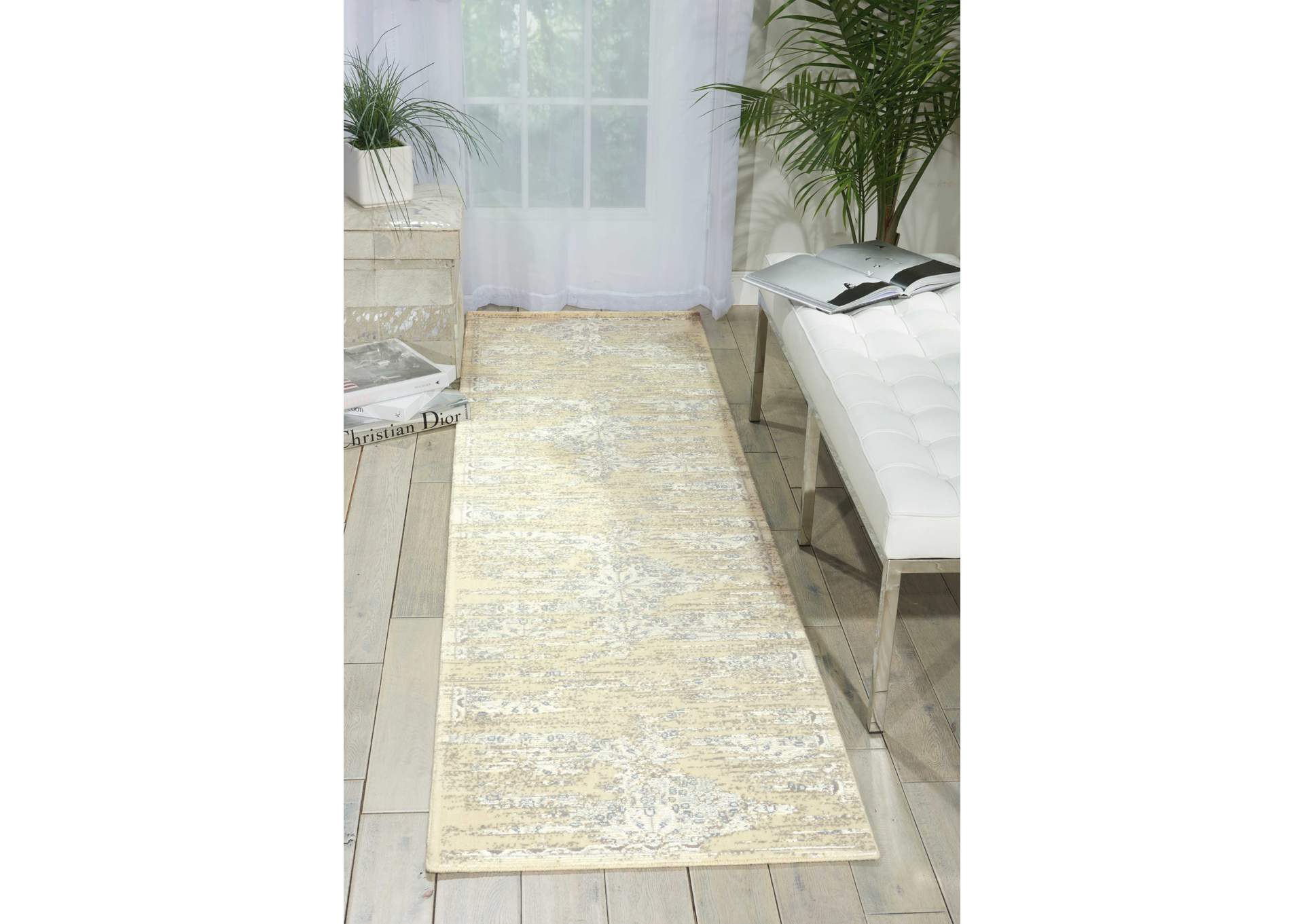Nourison Luminance LUM09 White 8' Runner Hallway Rug,Nourison