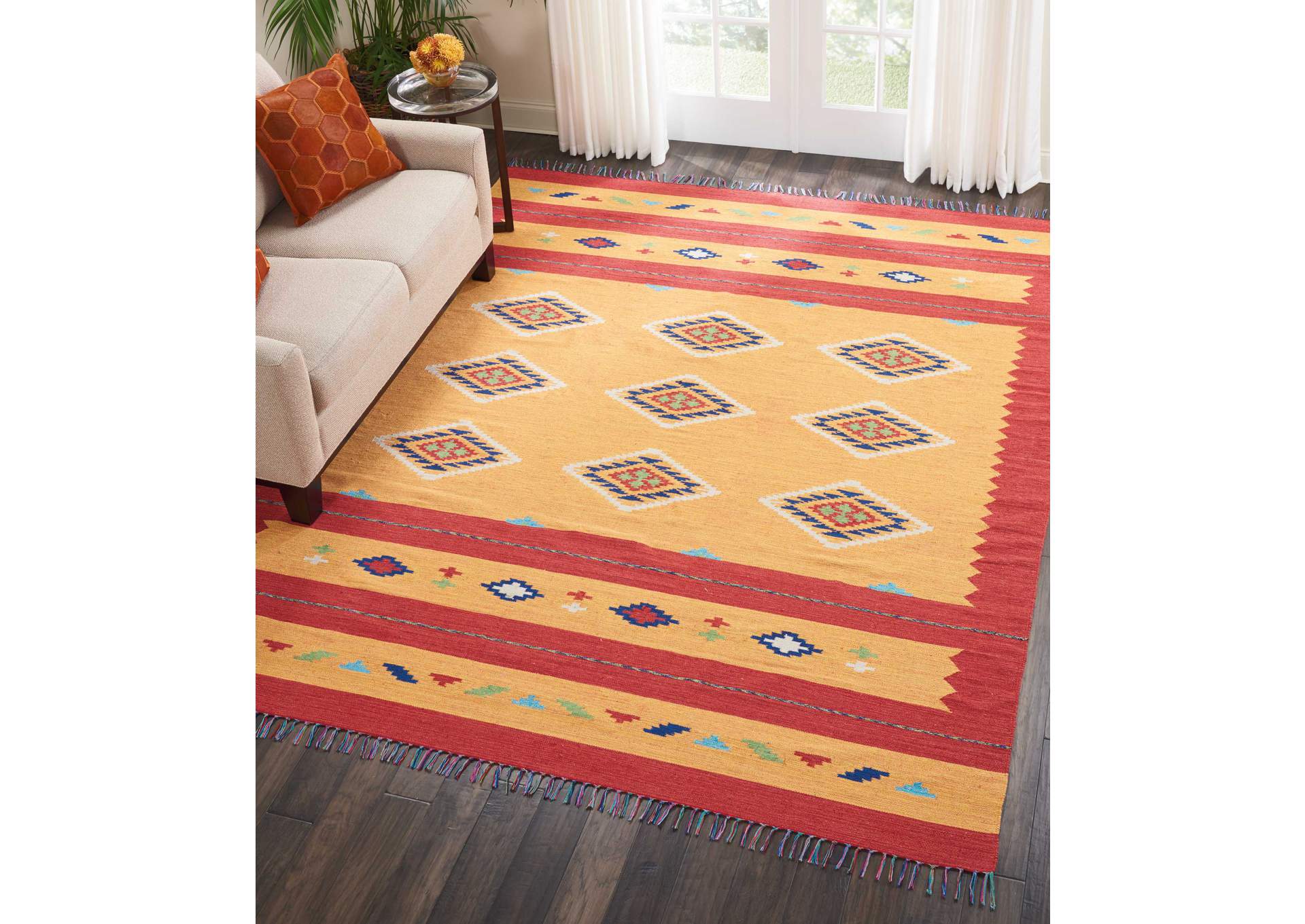 Nourison Baja BAJ02 Orange 8'x10' Large Flat Weave Rug,Nourison