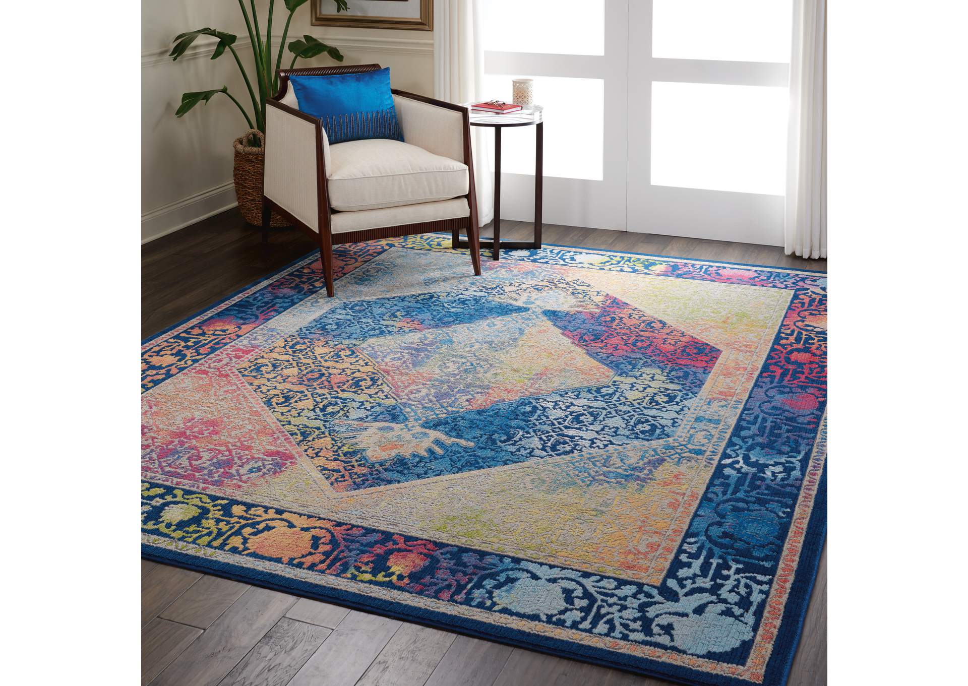Nourison Ankara Global ANR04 Blue Multicolor 9'x12' Oversized Low-pile Rug,Nourison