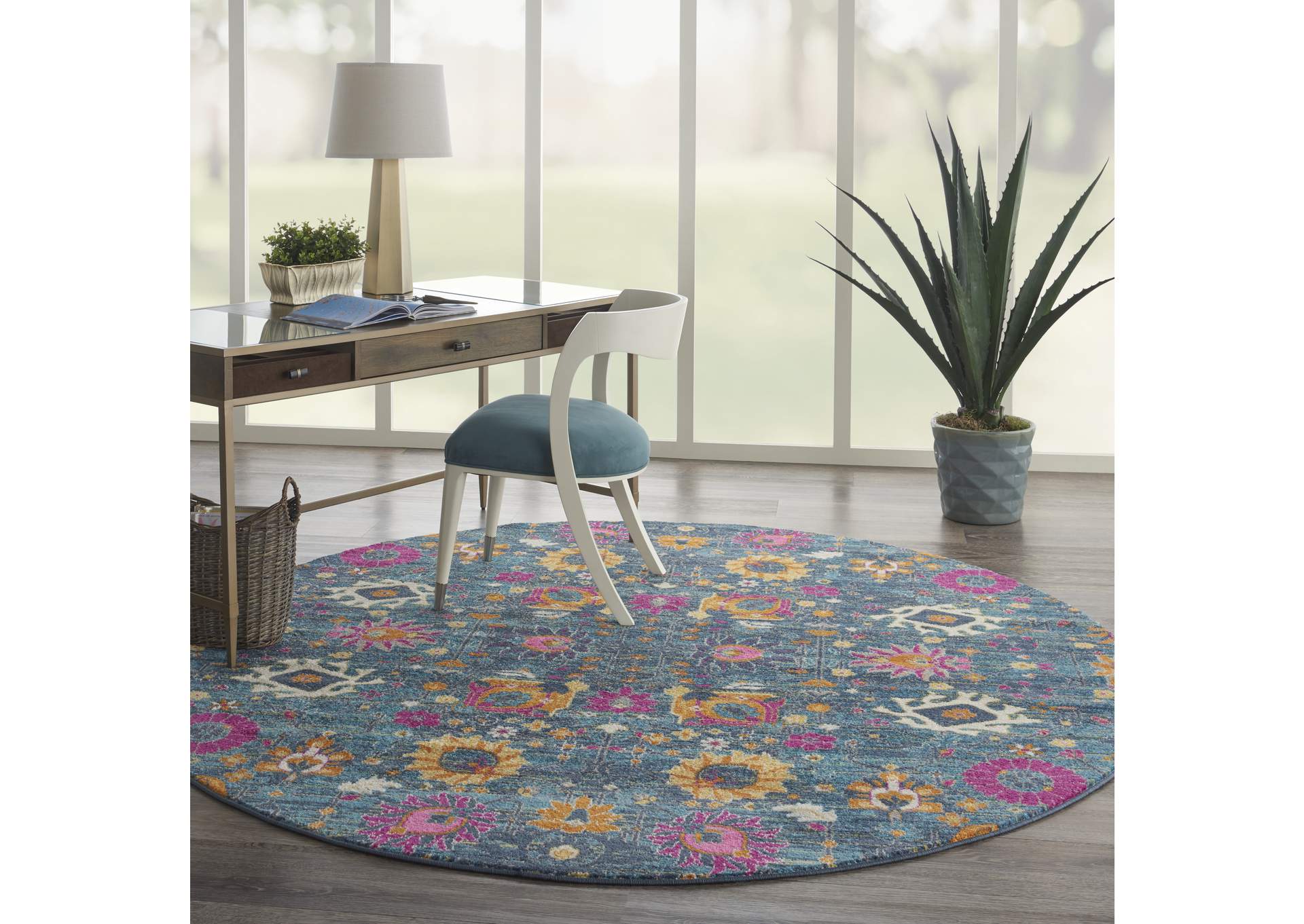 Nourison Passion PSN01 Blue Multicolor 8' Round Hallway Rug,Nourison