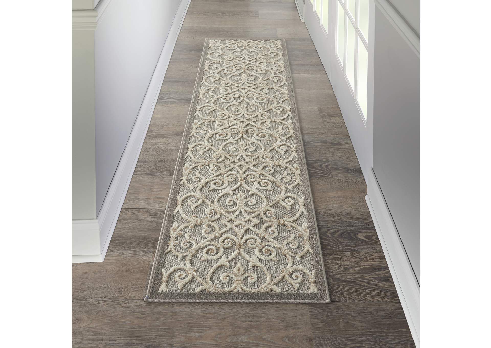 Nourison Aloha 8' Runner Grey Patio Area Rug,Nourison