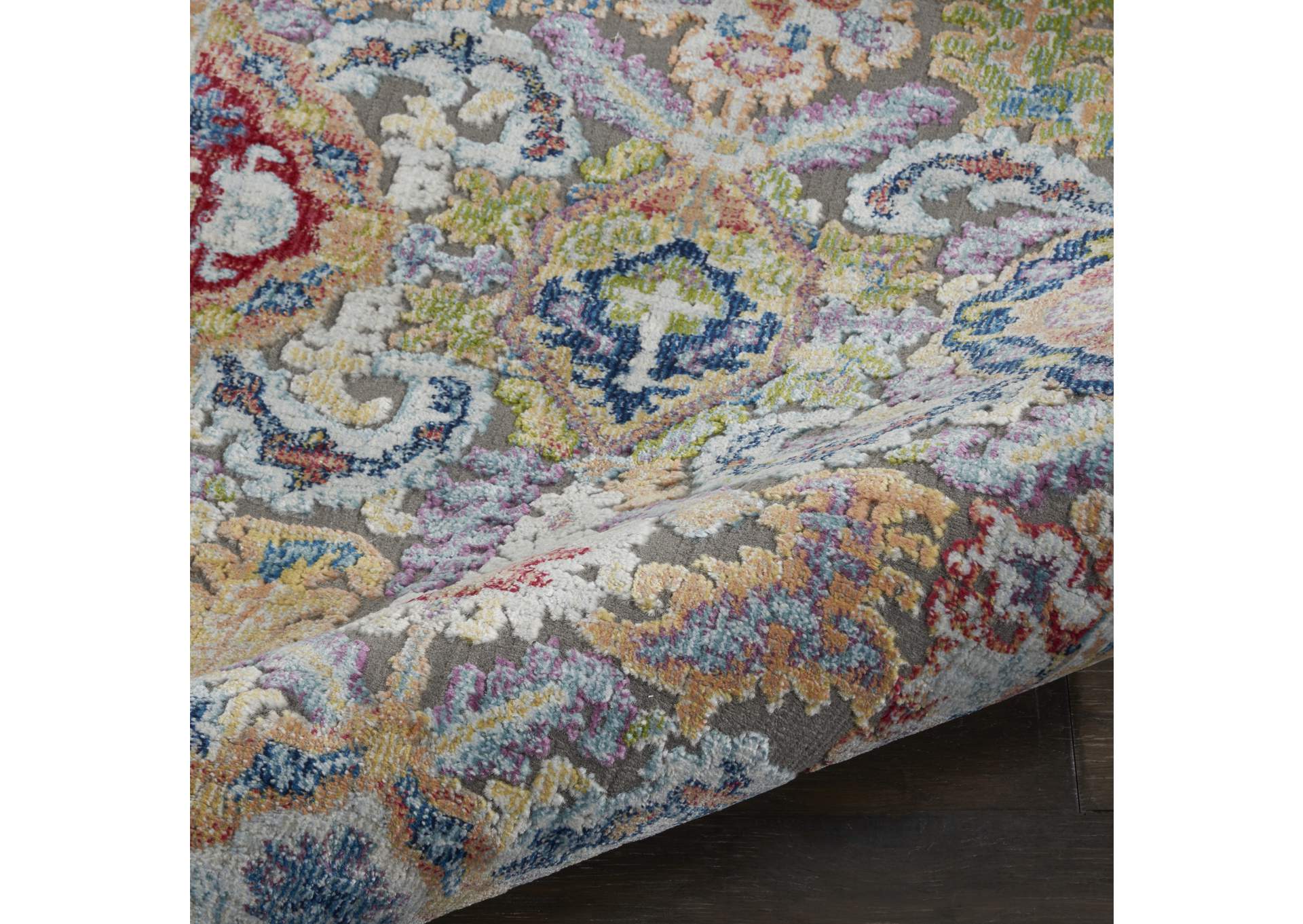 Nourison Ankara Global ANR12 Grey Multicolor 8' Runner Textured Hallway Rug,Nourison