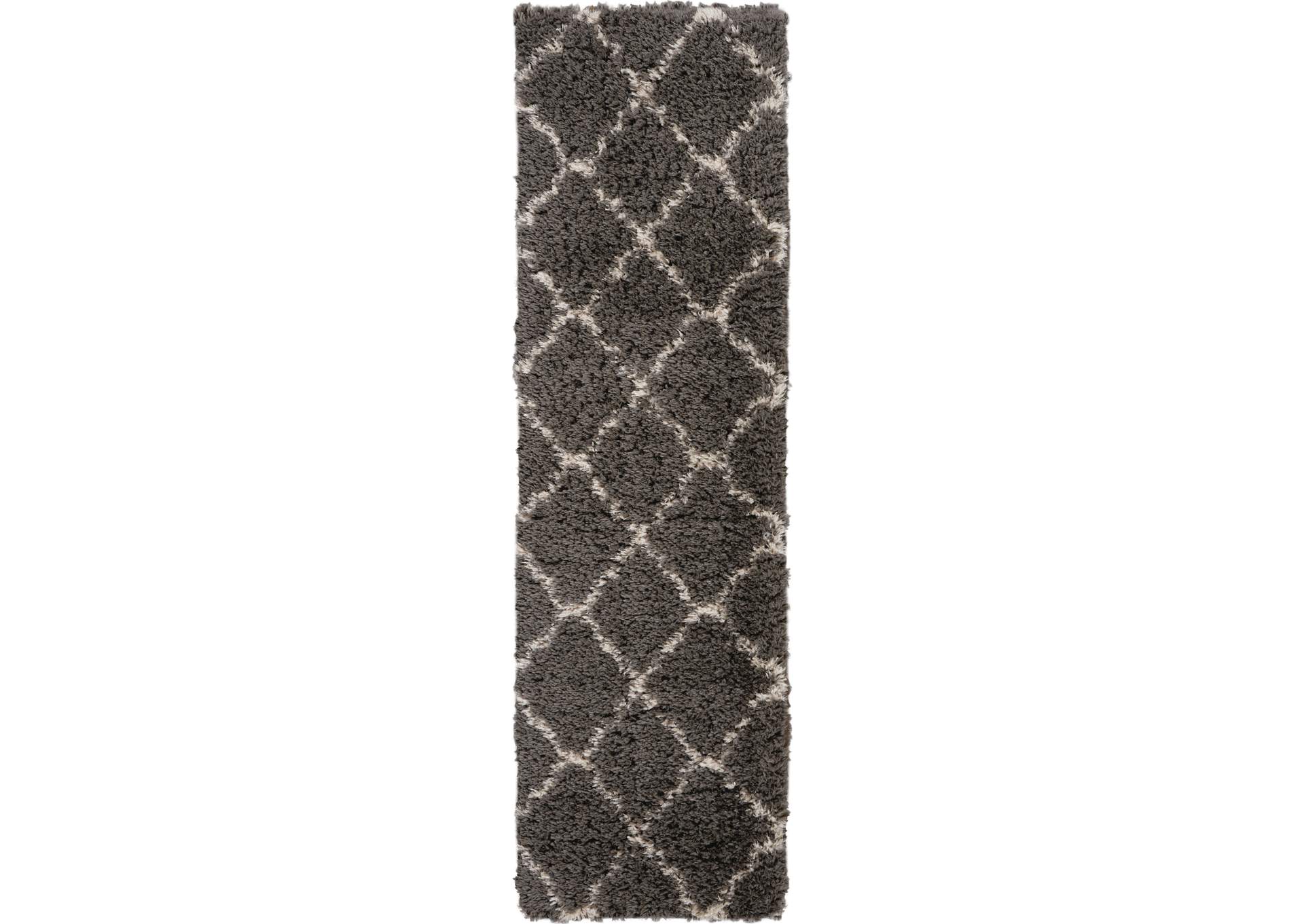 Nourison Luxe Shag LXS02 Dark Grey 8' Runner Hallway Rug,Nourison
