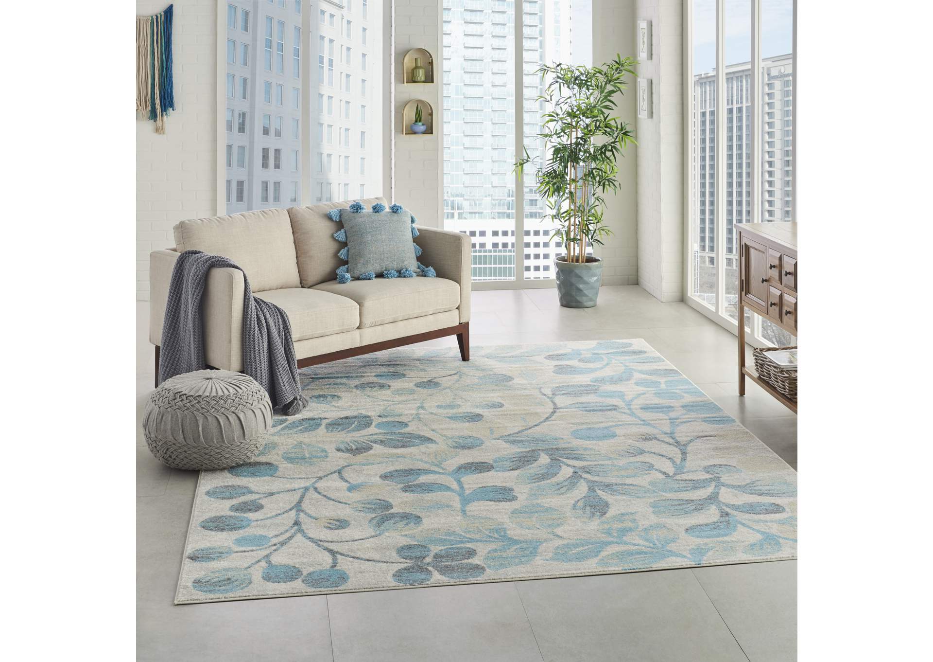Nourison Tranquil TRA03 Turquoise and Beige 8'x10' Large Rug,Nourison