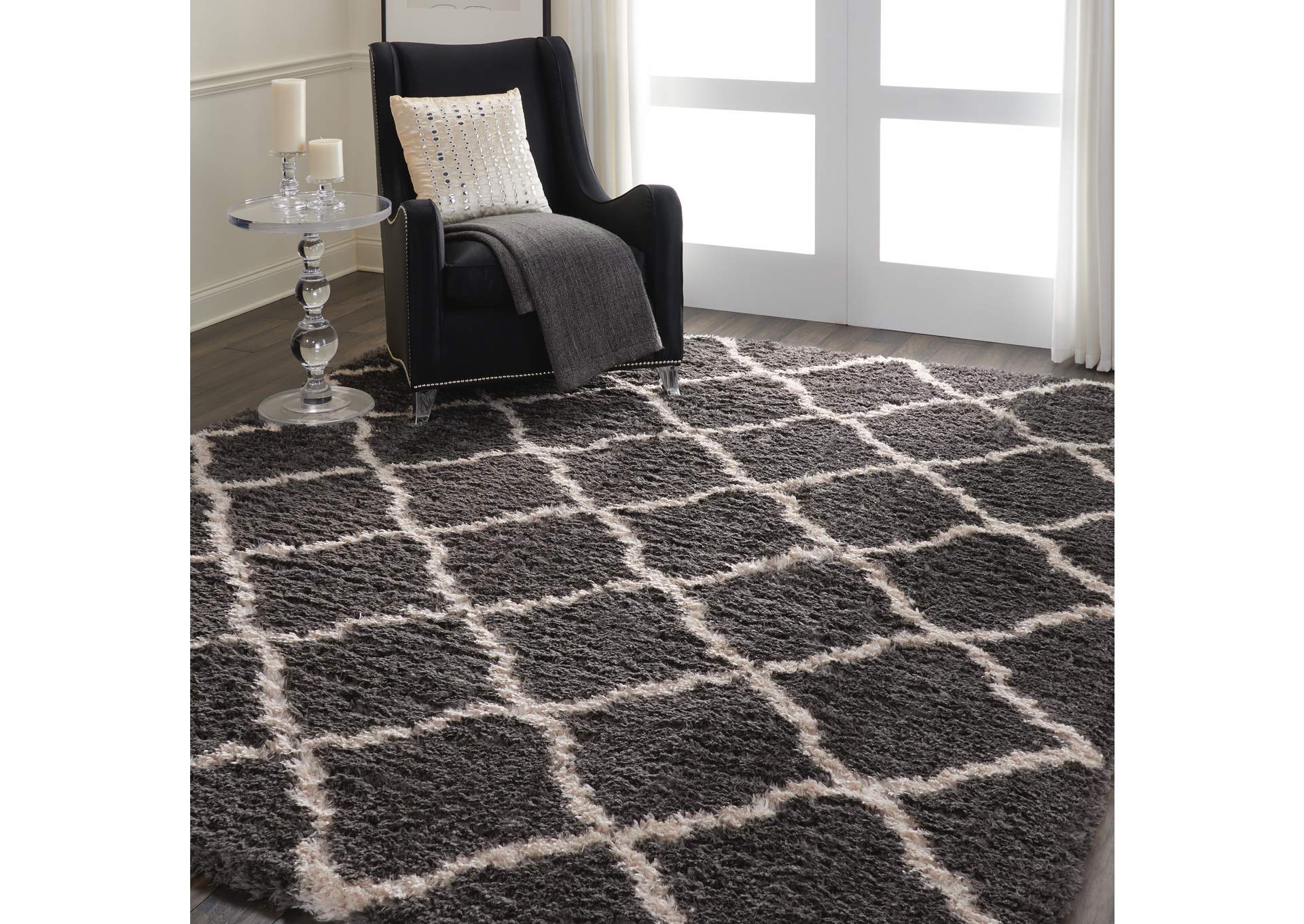 Nourison Luxe Shag LXS02 Dark Grey 9'x12' Oversized Rug,Nourison