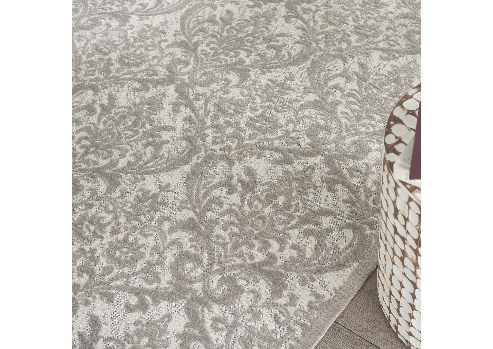 Nourison Damask DAS02 Grey and White 5'x7' Vintage Area Rug,Nourison