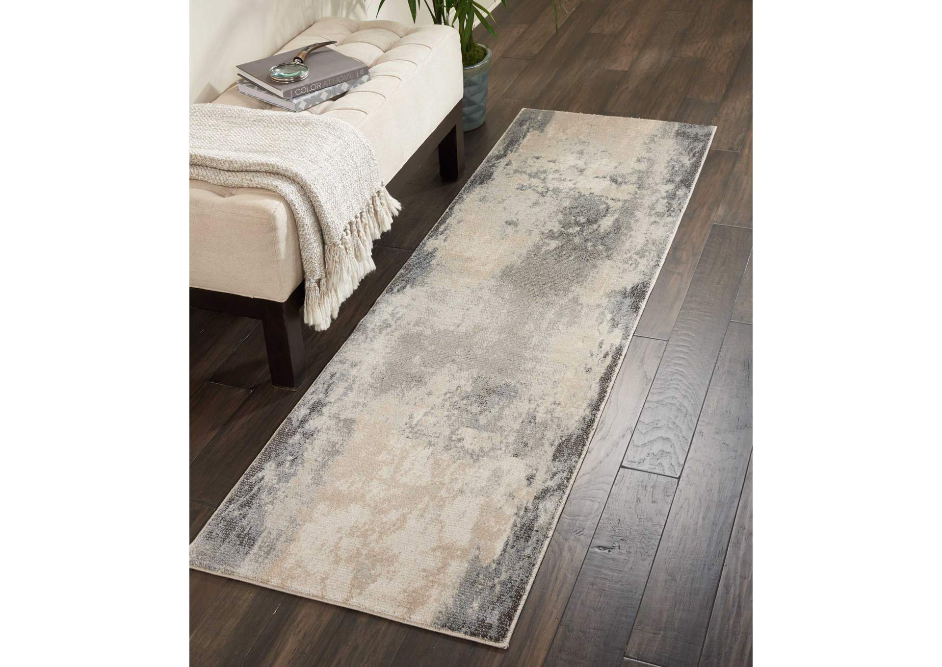 Nourison Maxell MAE13 Grey and White 8' Runner Hallway Rug,Nourison