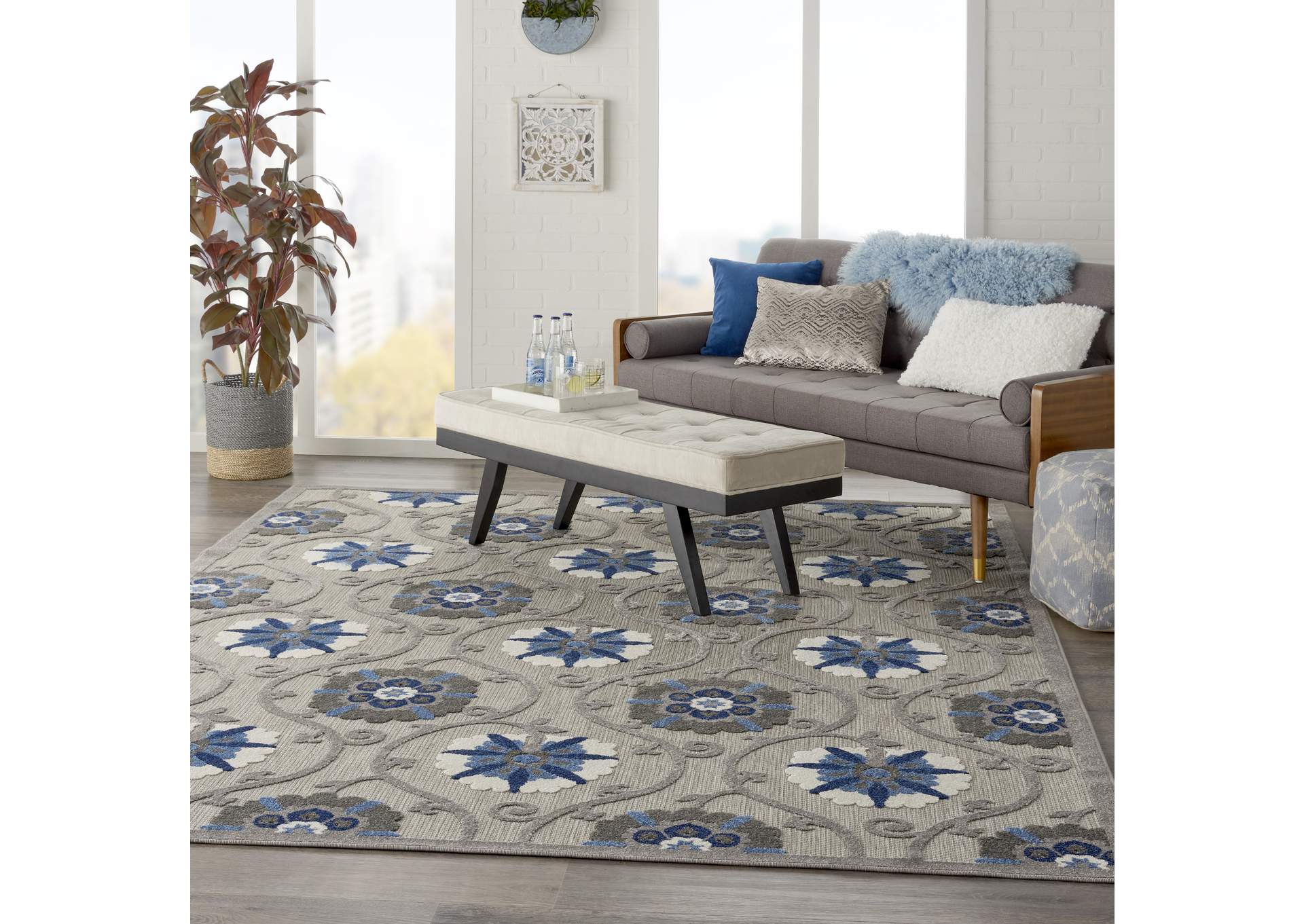 Nourison Aloha 8'x11' Grey Patio Area Rug,Nourison