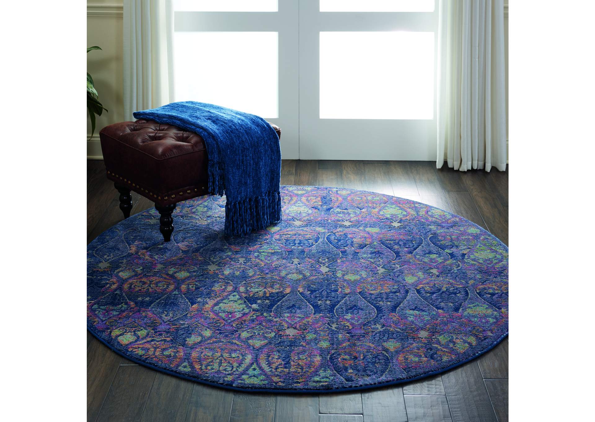 Nourison Ankara Global ANR08 Navy Blue Multicolor 4' Round Moroccan Area Rug,Nourison