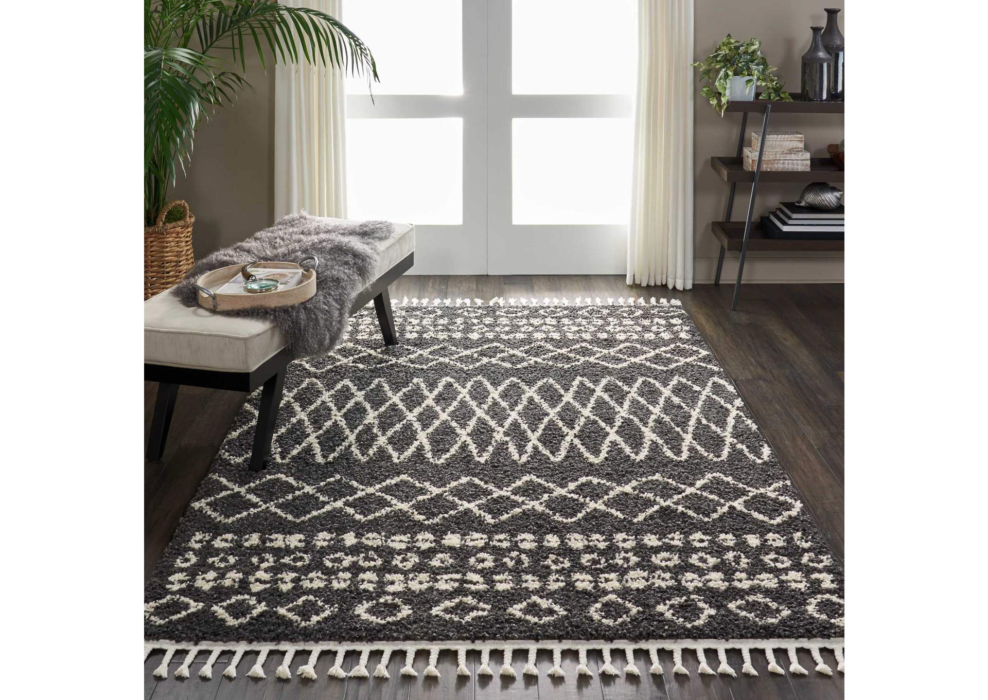 Nourison Moroccan Shag MRS02 Black 5'x8' Plush Area Rug,Nourison