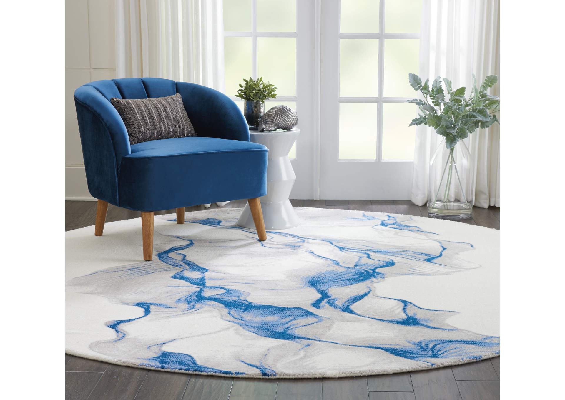 Nourison Twilight TWI27 Ivory and Blue 8' Round Oversized Rug,Nourison