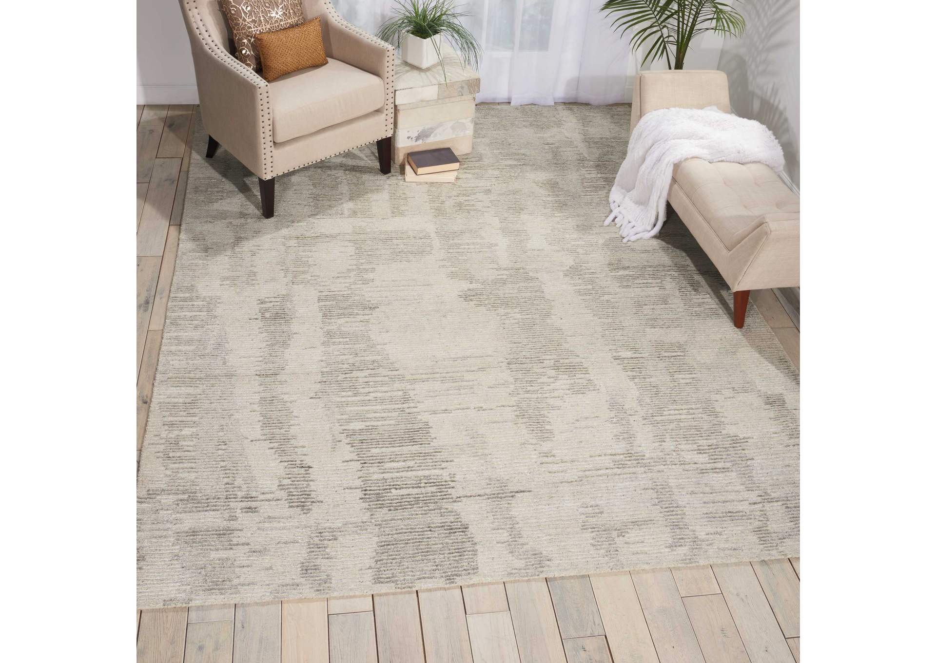 Nourison Ellora ELL01 Grey and White 9'x12' Oversized Handmade Rug,Nourison
