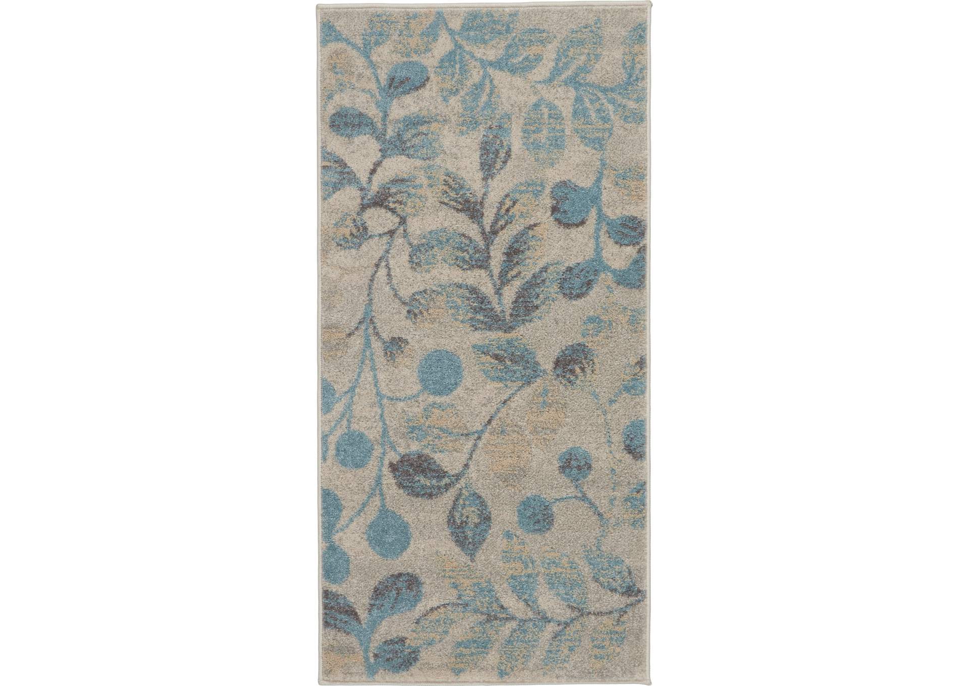 Nourison Tranquil 2'x4' Turquoise and Beige Botanical Small Rug,Nourison