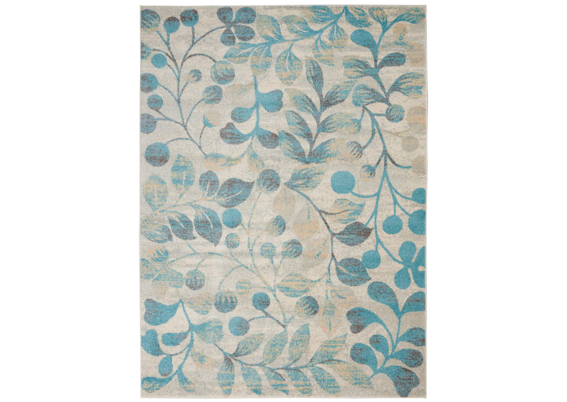 Nourison Tranquil TRA03 Turquoise and Beige 6'x9' Botanical Area Rug,Nourison