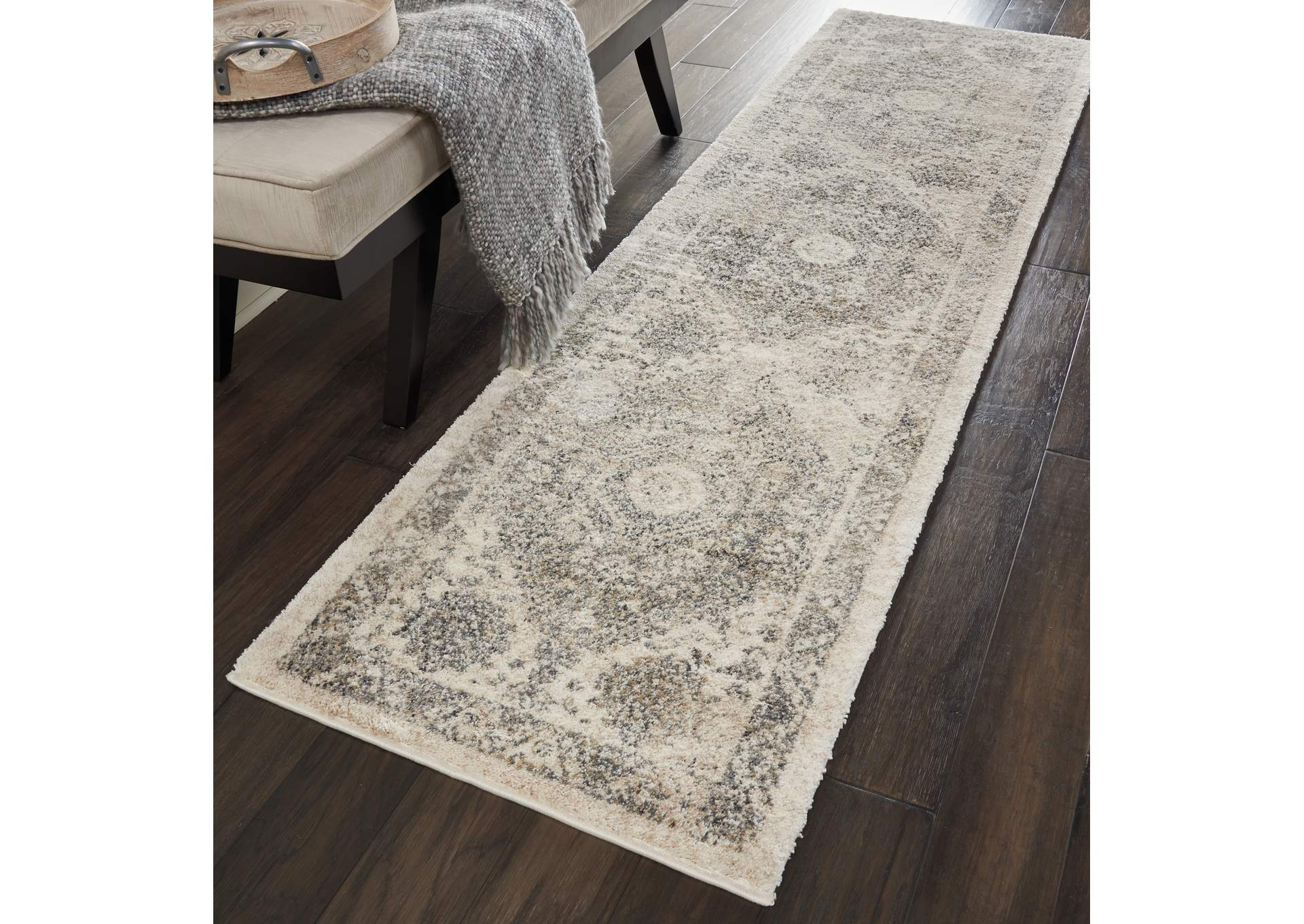 Nourison Fusion FSS11 Grey 8' Runner Plush Shag Hallway Rug,Nourison