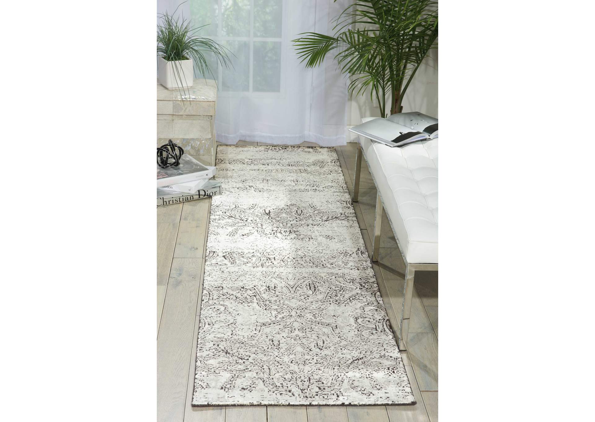 Nourison Luminance LUM11 Black and White 8' Runner Hallway Rug,Nourison