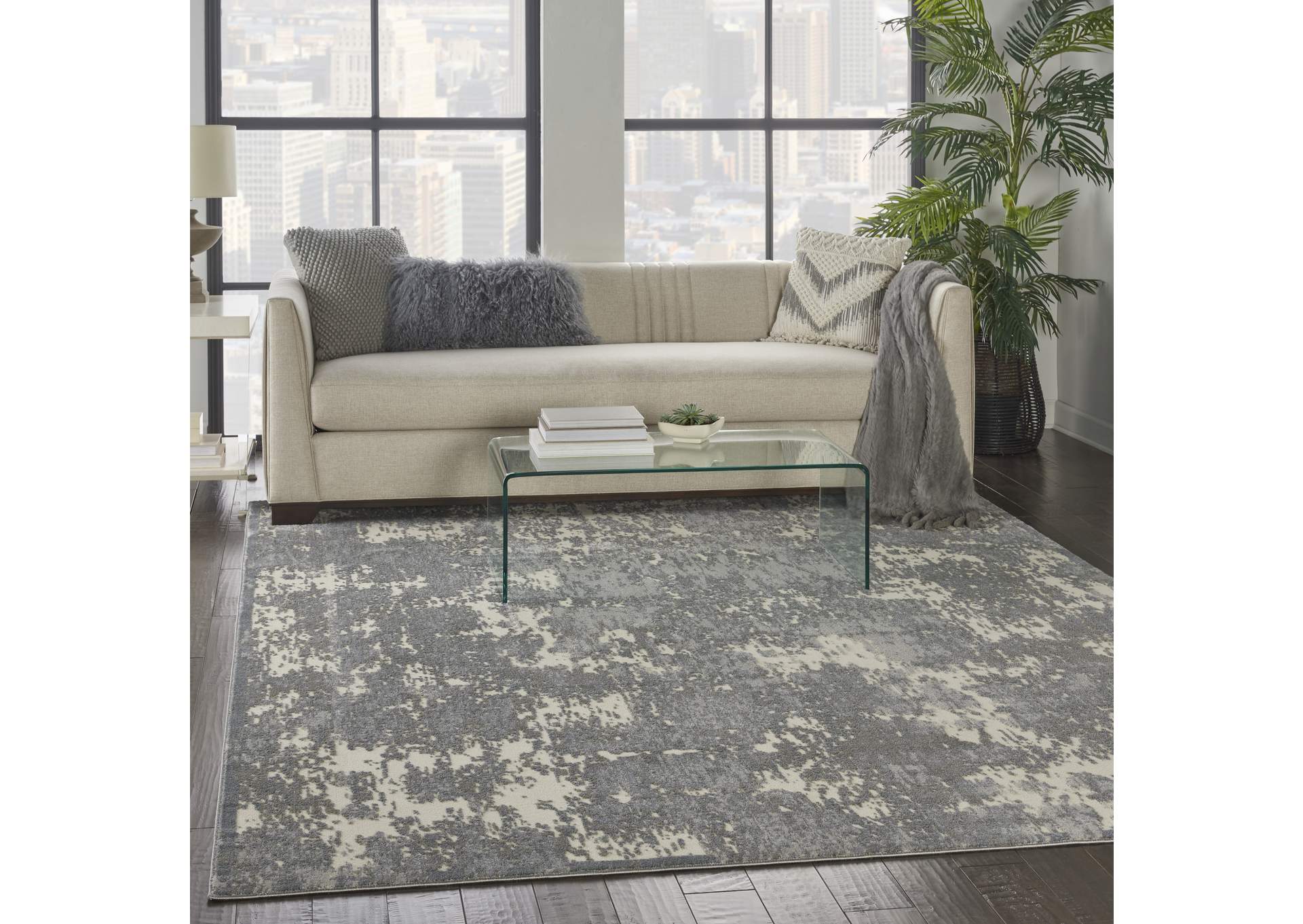 kathy ireland Home Sahara KI392 Charcoal and Ivory 8'x11' Large Rug,Nourison