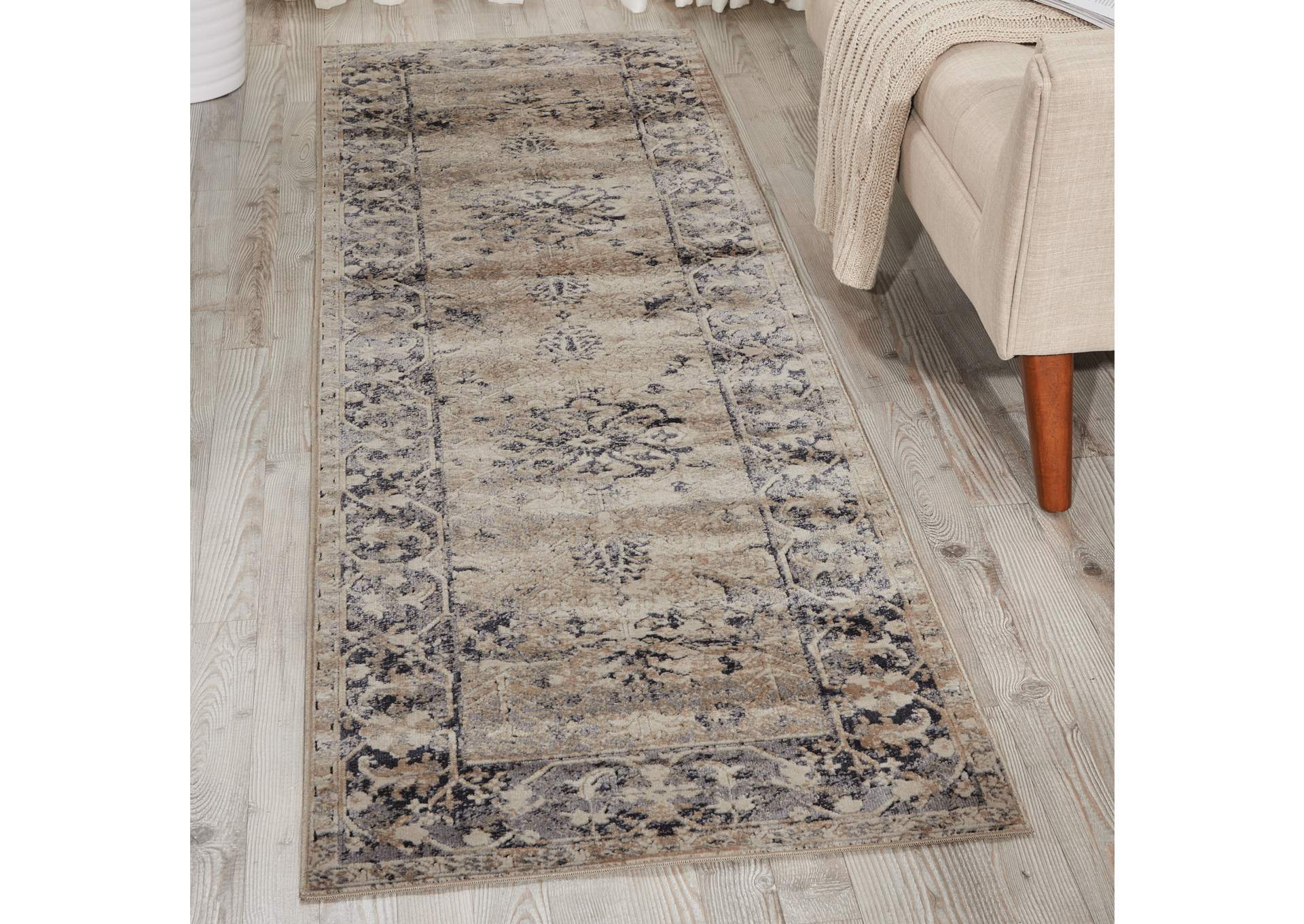 kathy ireland Home Malta MAI05 Blue and Ivory 8' Runner Hallway Rug,Nourison